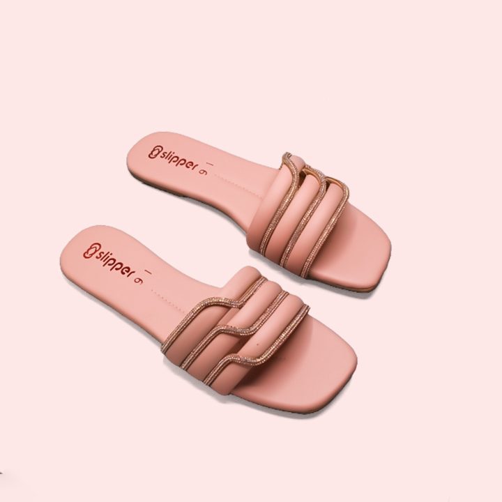 Peach Pink Triple Strap Slippers
