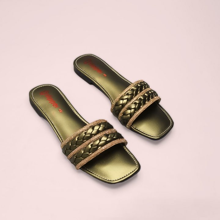Olive Braided Flat Slippers