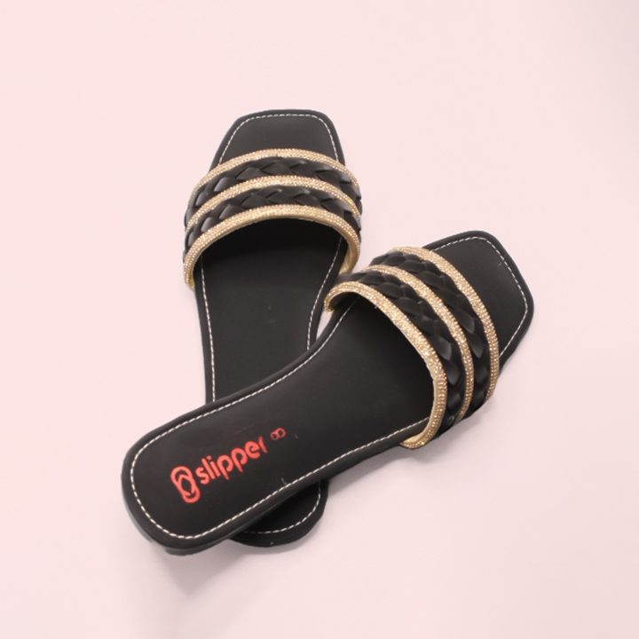 Black Braided Gold Slip-Ons