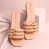 Women's Peach Pink Triple Strap Slip-On Slippers with Golden Wave Detailing